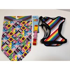 LEGO x Target Pride Dog Collar Medium + Rainbow Dog Harness & Bandana Pet Set